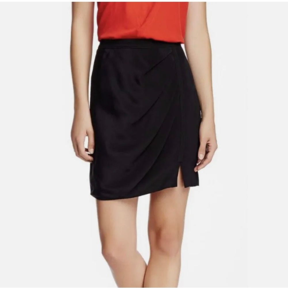 Rebecca Minkoff Simone 100% Silk Skirt- Black-sz 4/28-Side Zipper-Draping Detail
